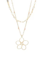 Gold Tone Daisy Beaded Layer Necklace