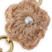 Gold Tone Peach Crochet Flower Pearl Necklace