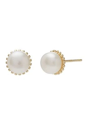 Sterling Silver Gold Tone 7mm Pearl Stud Earrings