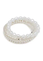 Pearl Silver Tone Beaded Bracelet Trio Set