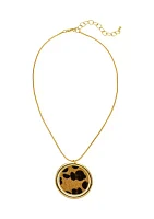 Gold Tone Leopard Printed Round Orbital Pendant Necklace