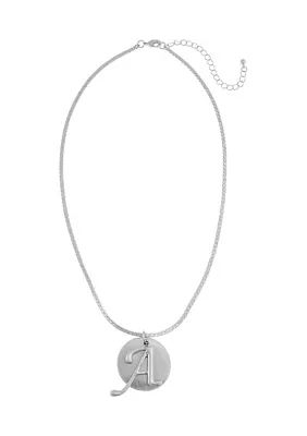 Silver Tone Herringbone Chain Necklace with Disc Letter Overlay Pendant