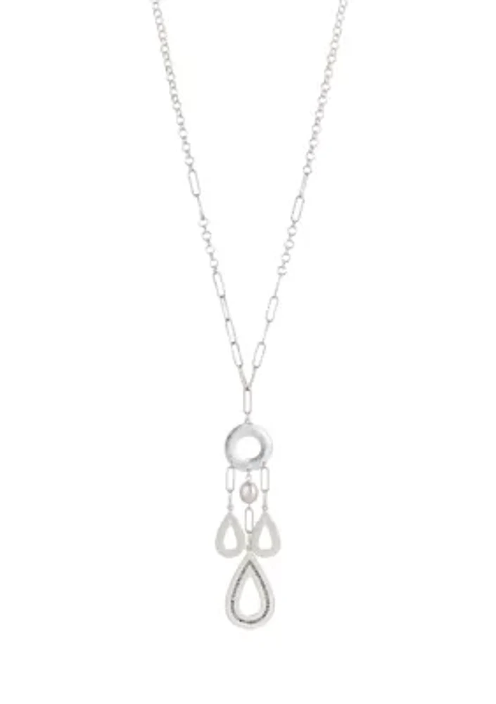 Silver Tone 32" Chain Link Teardrop Necklace