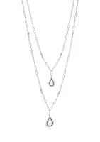 Silver Tone 26" Layered Linked Teardrop Pendant Necklace 