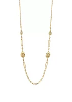 Gold Tone, 36" + 3" Extender Long Chain Link Necklace With  Organic Fleck Stations