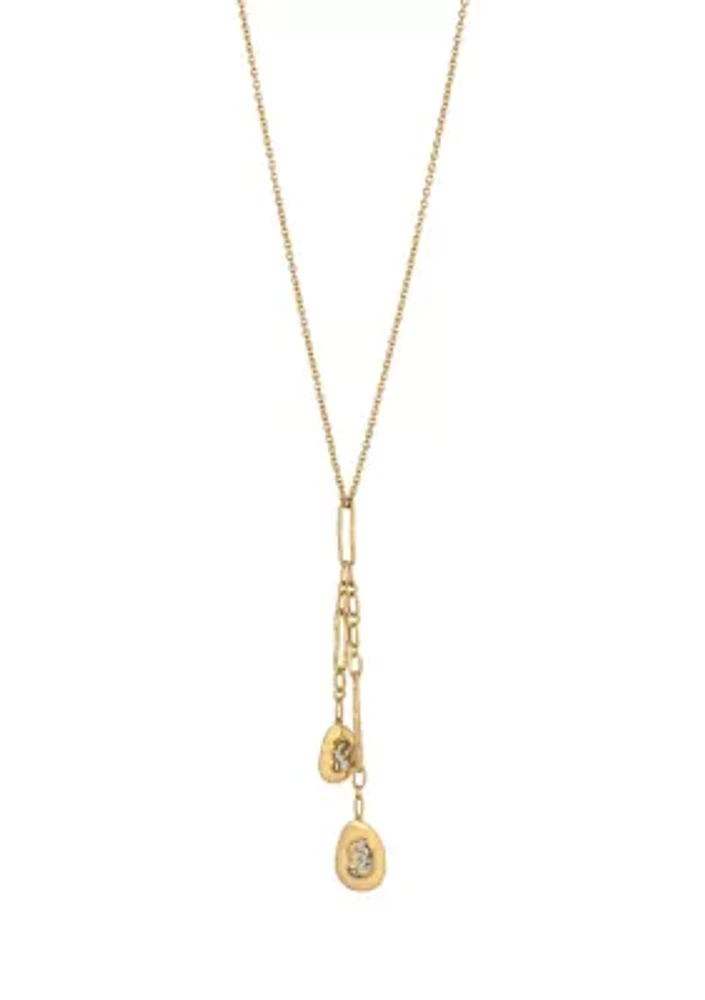 Gold Tone 30" Long Double Tassel Oval Pendant Necklace