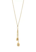 Gold Tone 30" Long Double Tassel Oval Pendant Necklace