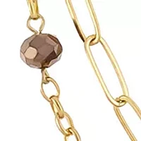 Gold Tone 18'' + 3'' Extender Triple Layered 3 Row Necklace with Brown Bead Accents and Pendant Drop