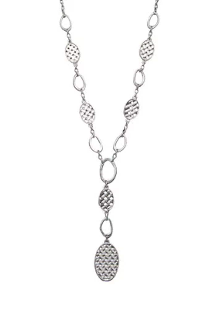 Silver Tone 24" Basketweave Oval Link Y Necklace