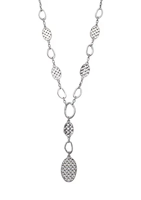 Silver Tone 24" Basketweave Oval Link Y Necklace