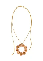 Gold Tone 34" Adjustable Pull Chain Light Pink Flower Necklace