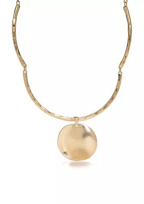 Gold-Tone Round Disc Drop Collar Necklace
