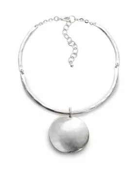 Silver Tone Collar With Round Disc Drop Necklace