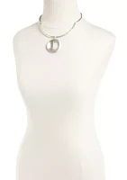 Silver Tone Collar With Round Disc Drop Necklace