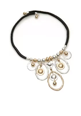 Leather Collar 2-Tone Drop Necklace