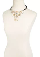 Leather Collar 2-Tone Drop Necklace