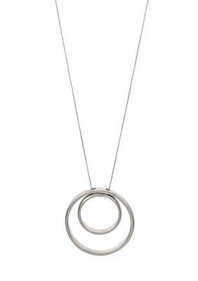 Silver Tone Long Double Ring Open Circle Pendant Necklace