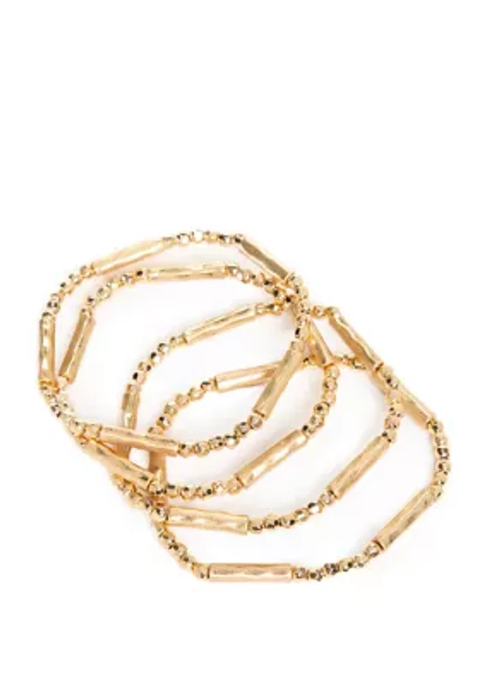 Set of 4 Gold Plated Bead/Bar Stretch Bracelets