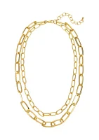 Two Row Short Chain Link Necklace in Gold Tone Metal