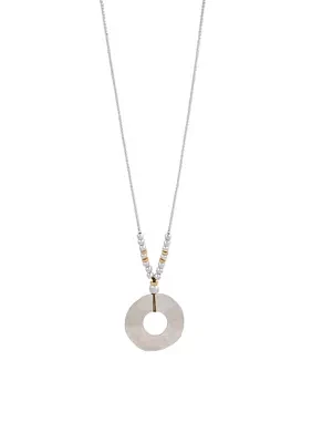 Two Tone Long Chain Necklace with Accent Beads and Donut Peandant