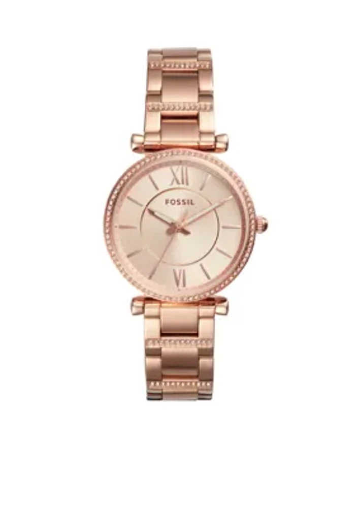 Carlie Three-Hand Rose Gold-Tone Stainless Steel Watch