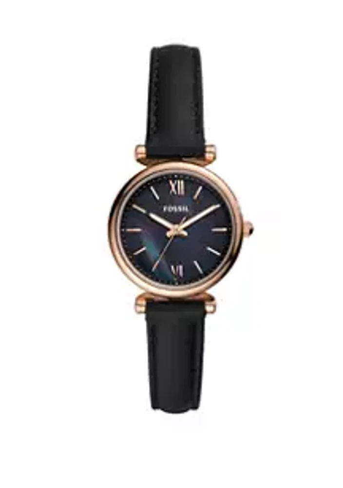 Fossil® Carlie Mini Three-Hand Black Leather Watch