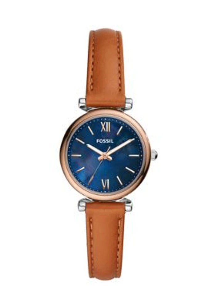 Carlie Mini Three-Hand Tan Leather Watch