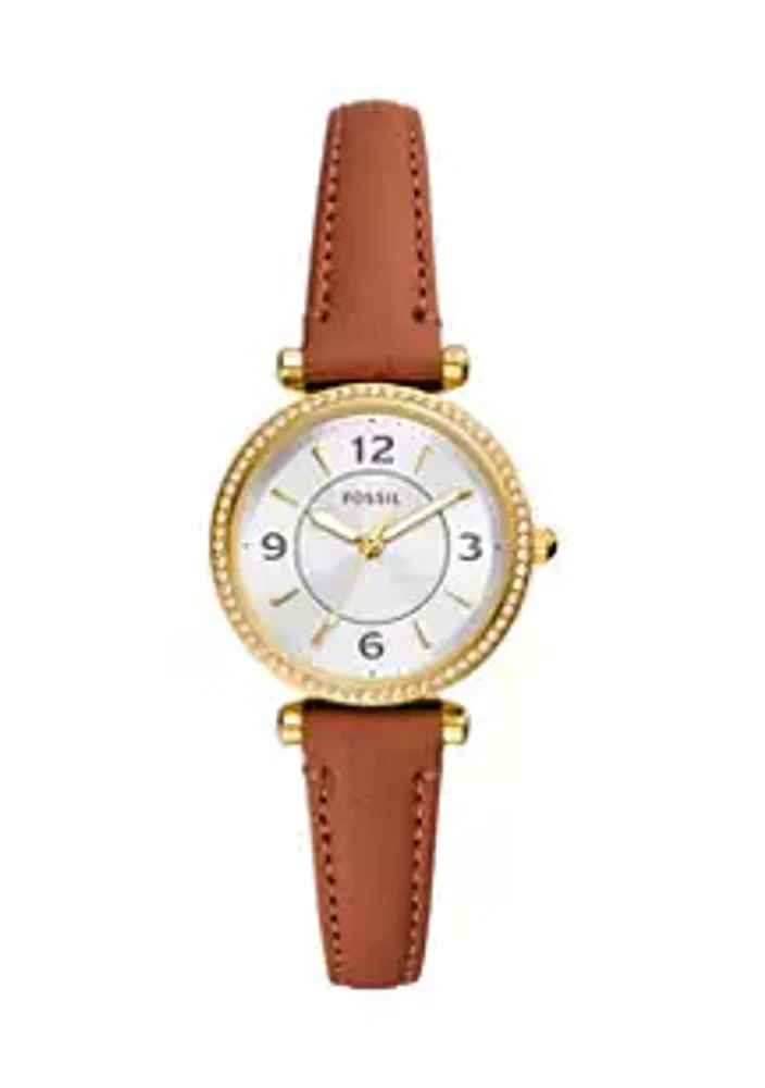 Fossil® Carlie Three Hand Medium Brown Leather Watch