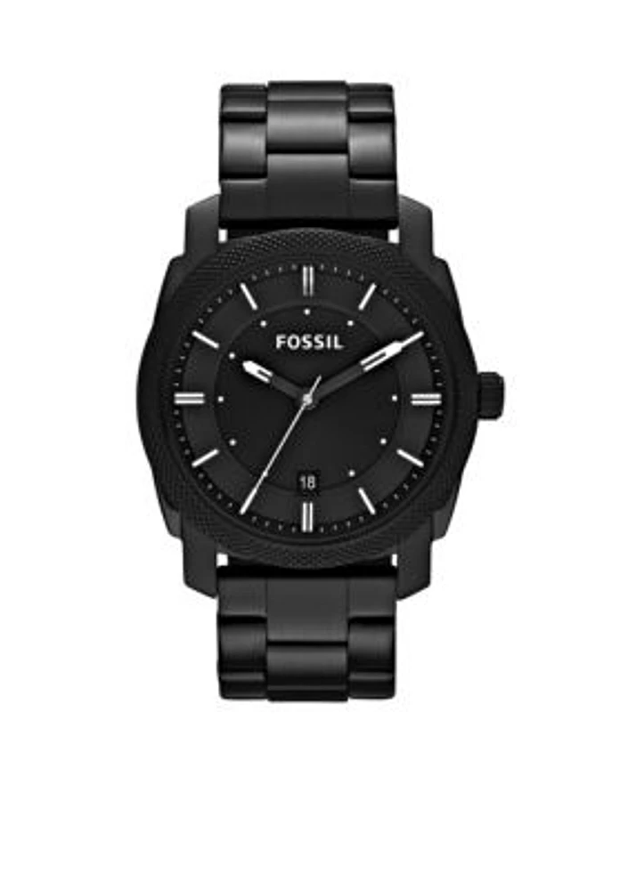 Men's Black Stainless Steel Three Hand Machine Watch