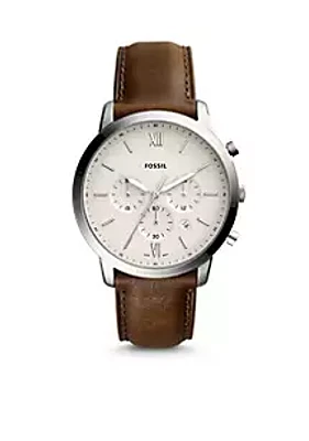 Fossil® Stainless Steel Chronograph Brown Leather Watch
