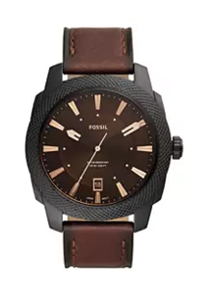 Fossil® Machine Three-Hand Date Dark Brown LiteHide™ Leather Watch