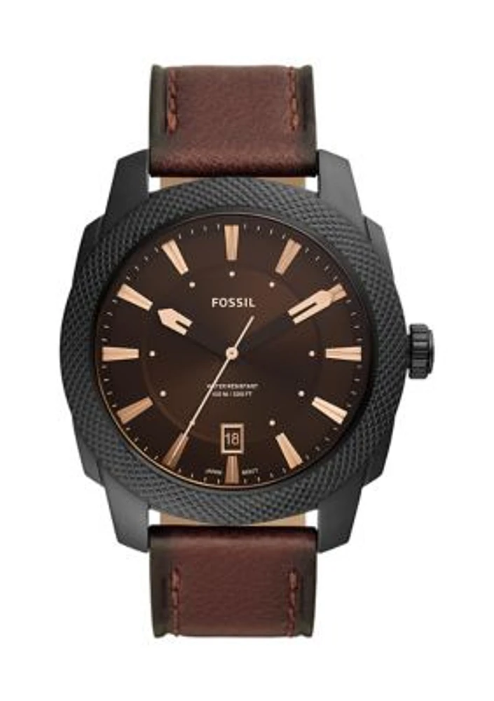 Machine Three-Hand Date Dark Brown LiteHide™ Leather Watch