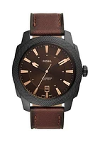 Machine Three-Hand Date Dark Brown LiteHide™ Leather Watch