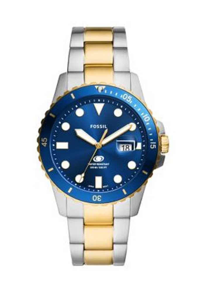 Two Tone Stainless Steel Blue Watch