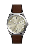 Silver Tone Brown Leather Strap Watch