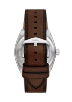 Silver Tone Brown Leather Strap Watch