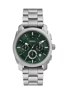 Silver Tone Green Face Watch