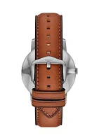 Silver Tone Green Face Leather Strap Watch