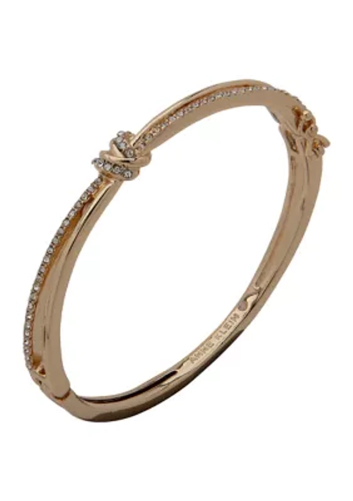 Gold Tone Crystal Knot Hinge Bangle Bracelet