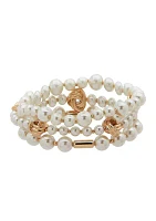 Gold Tone Pearl Stretch Bracelet