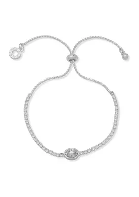 Silver Tone Crystal Oval Slider Bracelet 