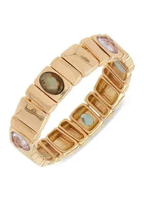 Gold Tone Multicolor Tile Stone Stretch Bracelet