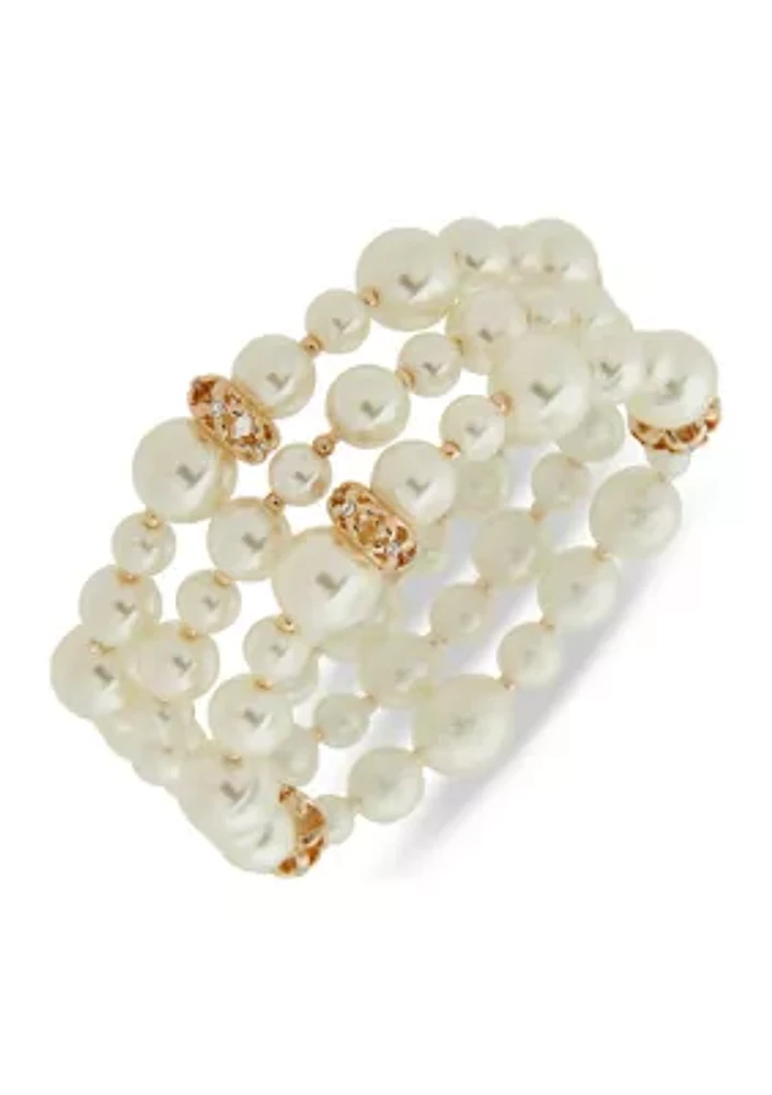 Gold Tone Crystal Stretch Bracelet - Set of 3