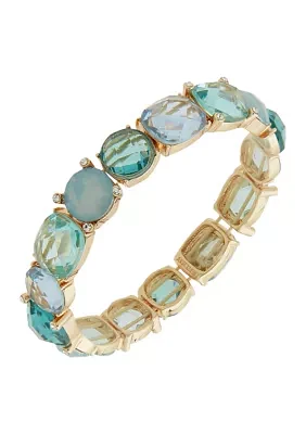 Gold Tone Blue Multi Stone Stretch Bracelet