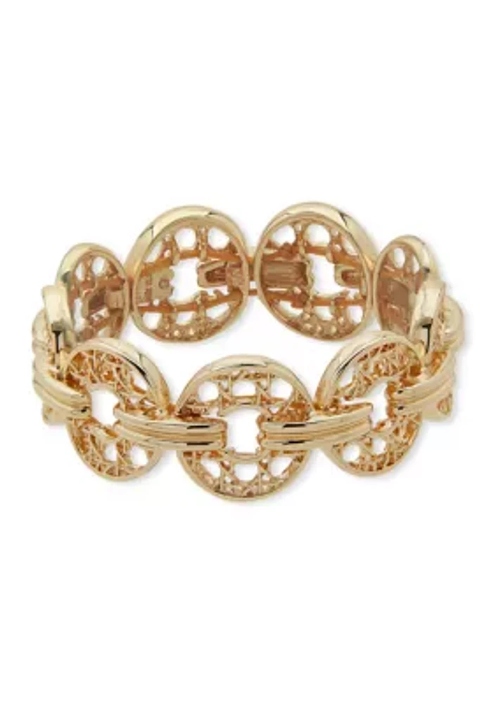 Gold Tone Woven Ring Stretch Bracelet