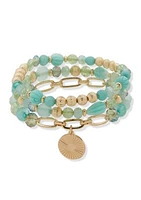 Gold Tone Blue 3 Stretch with Coin Bracelet Set