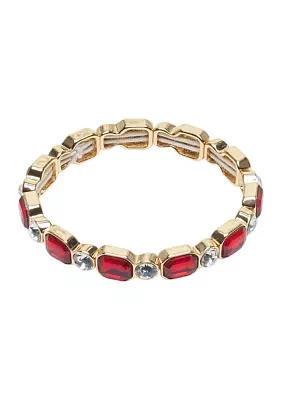 Gold Tone Red Crystal Stretch Bracelet