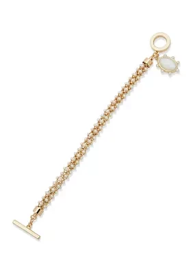 Gold Tone Pearl Line with Charm Bracelet