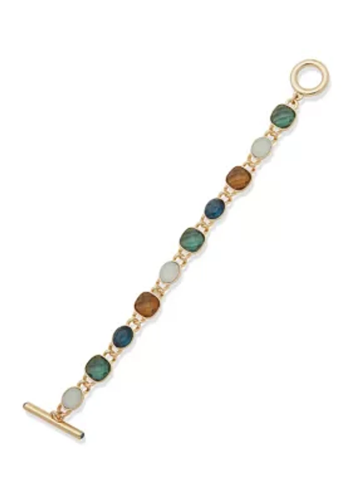 Gold Tone Stone Line Toggle Bracelet