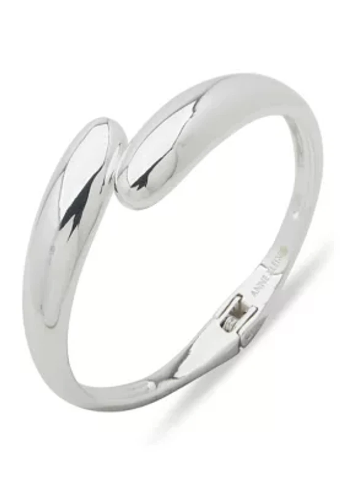 Silver Tone Open Spring Hinge Bangle Bracelet